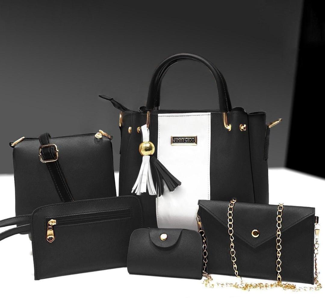 Stylish Women's PU Leather Hand Bag Set - 5 Pcs