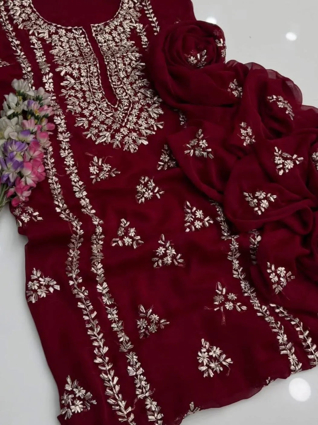 2 Pcs Women's Unstitched Hand Work Suit