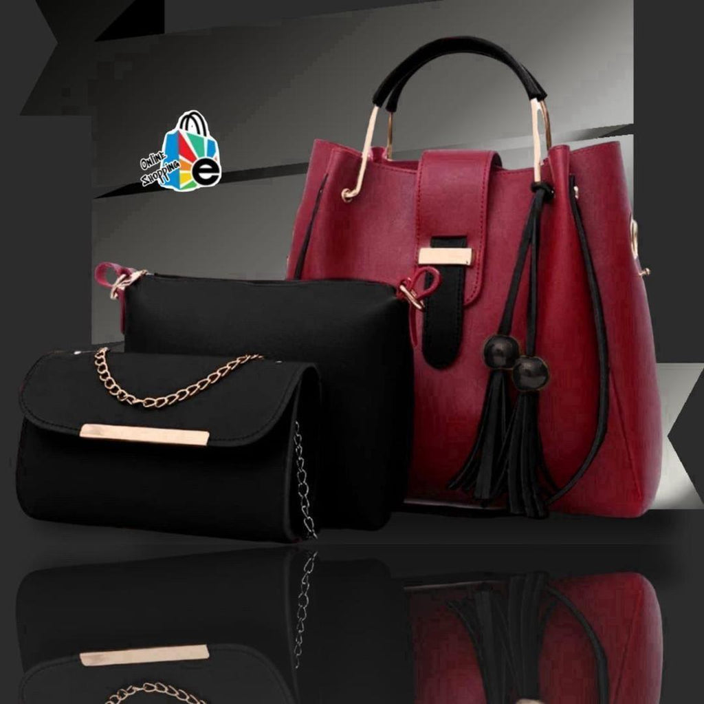 Stylish Girl's Leather Hand Bag Set - 3 Pcs in Trendy Colors