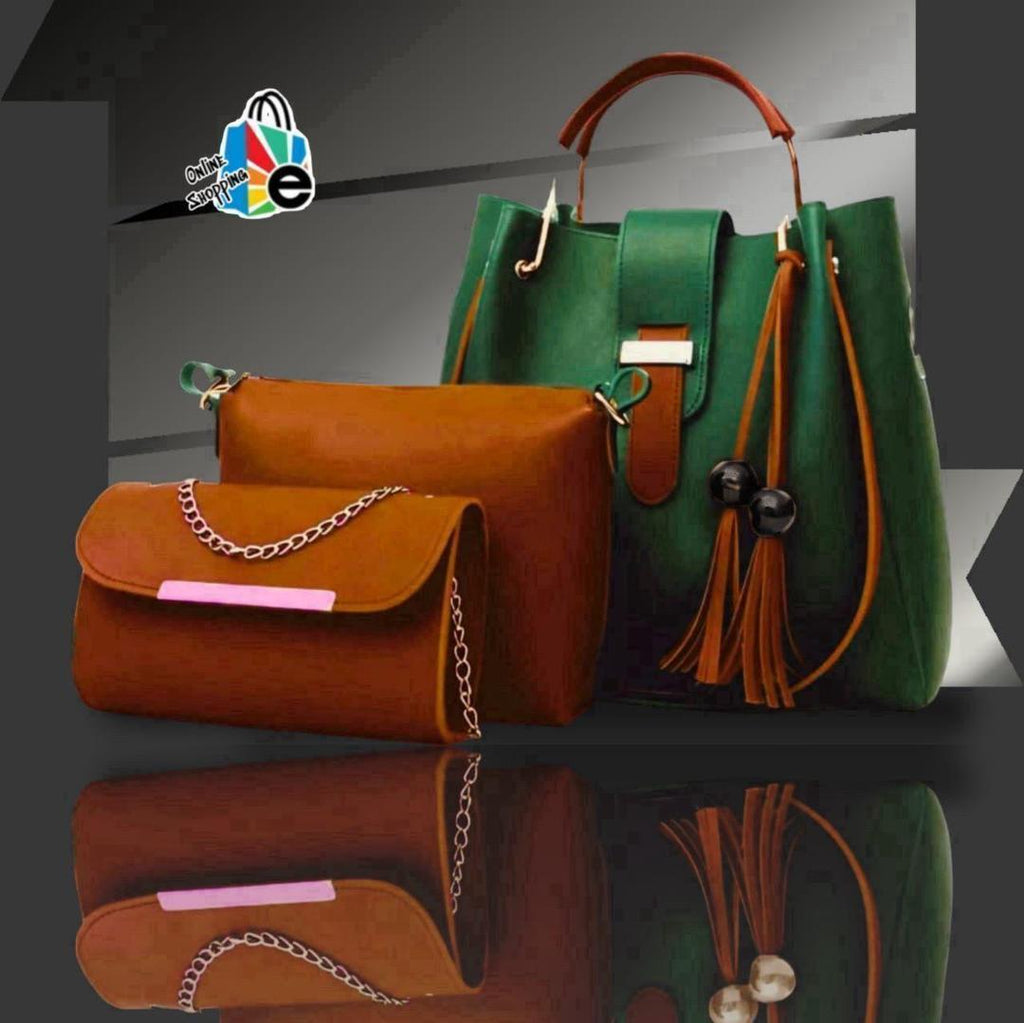 Stylish Girl's Leather Hand Bag Set - 3 Pcs in Trendy Colors
