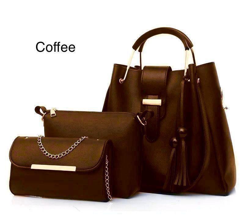 Stylish Girl's Leather Hand Bag Set - 3 Pcs in Trendy Colors
