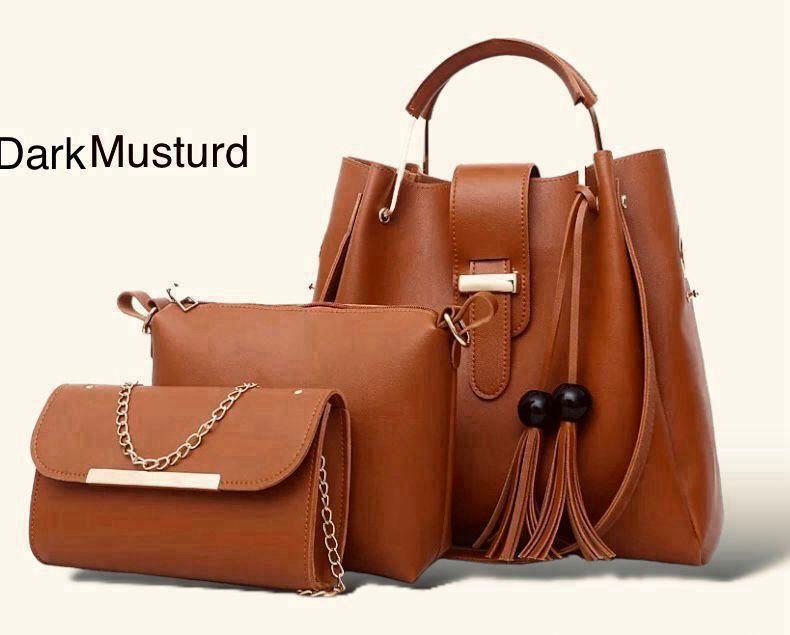 Stylish Girl's Leather Hand Bag Set - 3 Pcs in Trendy Colors