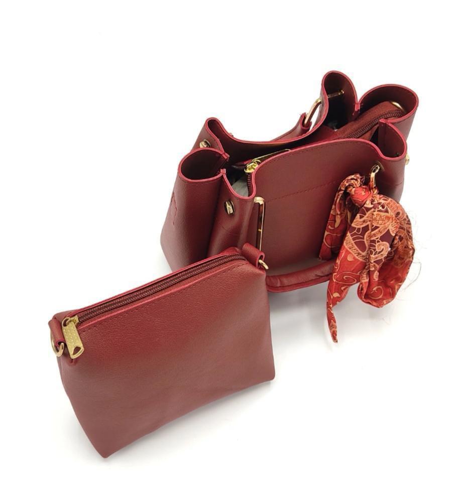 Women's PU Leather Plain Hand Bag Set